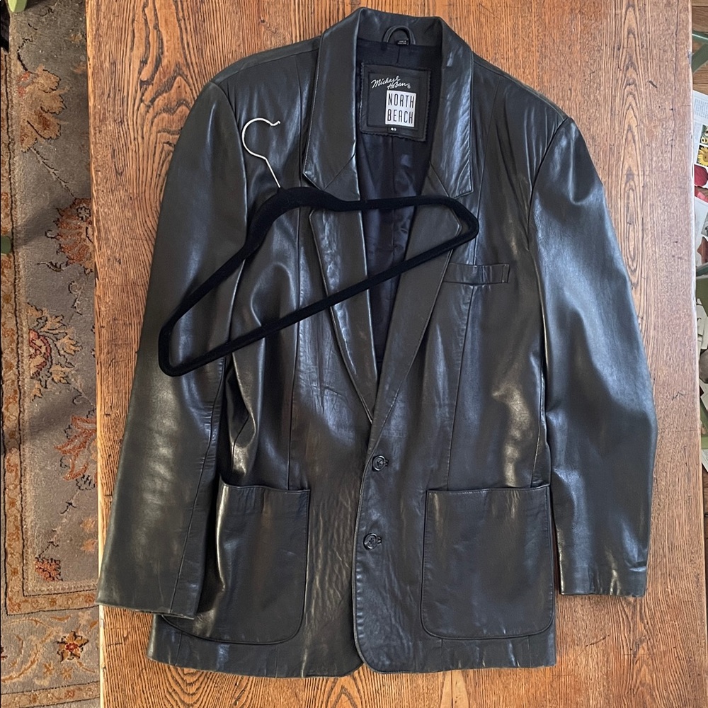 Michael Hoban Black Leather Men's Suit Jacket North Beach Size 40 Vintage
